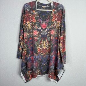 Soft‎ Surroundings Shirt Womens Large Floral Long Sleeve Asymmetrical Boho Tunic